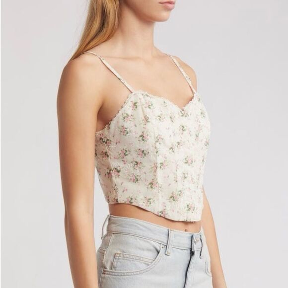 All in Favor NWT Cream Pink Floral Corset  Crop Camisole XL - Picture 2 of 11